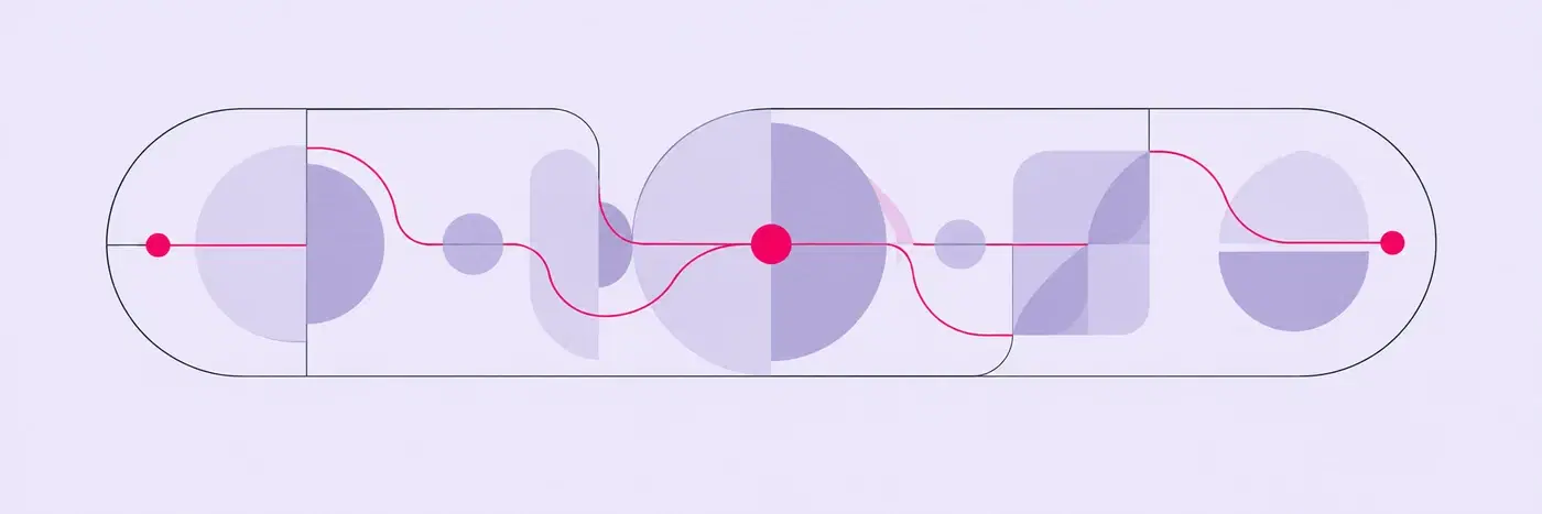 Timeline diagram with three large circles representing points in time