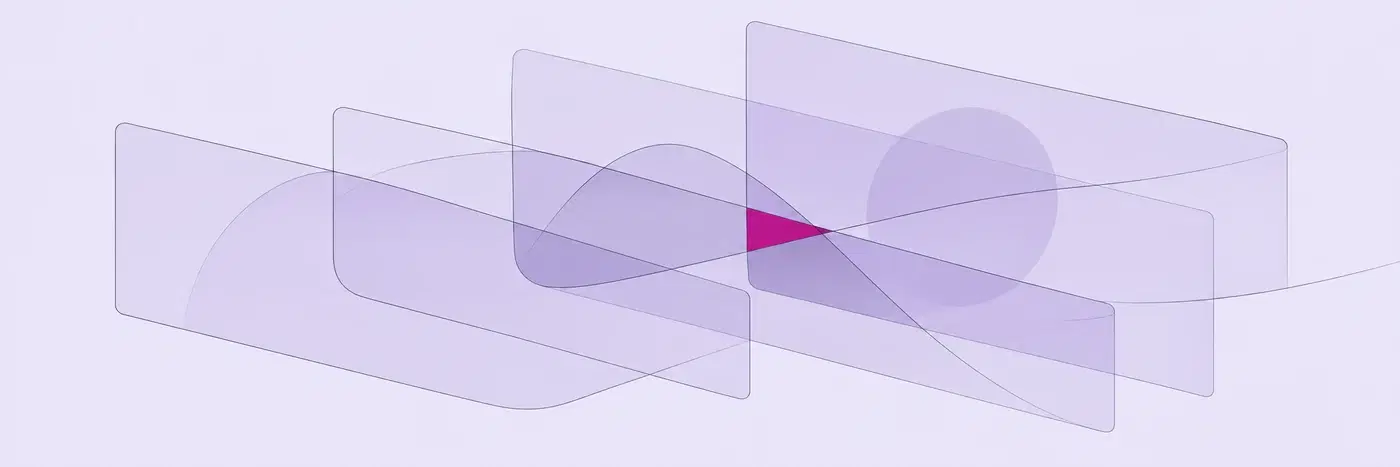 Purple abstract shapes with a pink triangle in the center